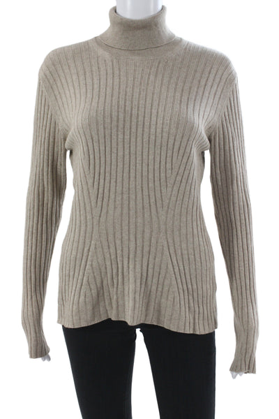 Lafayette 148 New York Womens Cashmere Turtleneck Pullover Sweater Beige Size L
