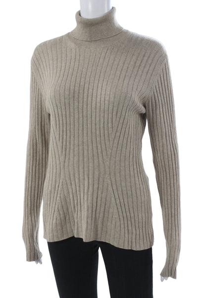 Lafayette 148 New York Womens Cashmere Turtleneck Pullover Sweater Beige Size L
