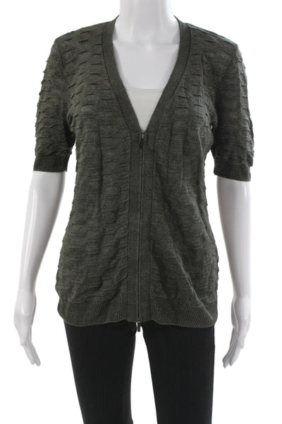 Lafayette 148 New York Womens Hemp V-Neck Short Sleeve Cardigan Green Size S