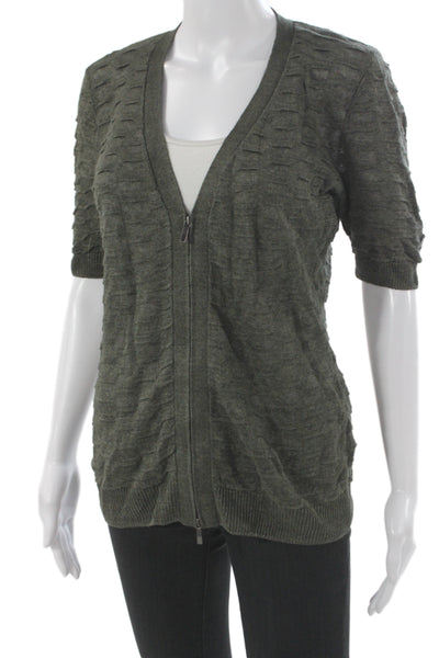 Lafayette 148 New York Womens Hemp V-Neck Short Sleeve Cardigan Green Size S