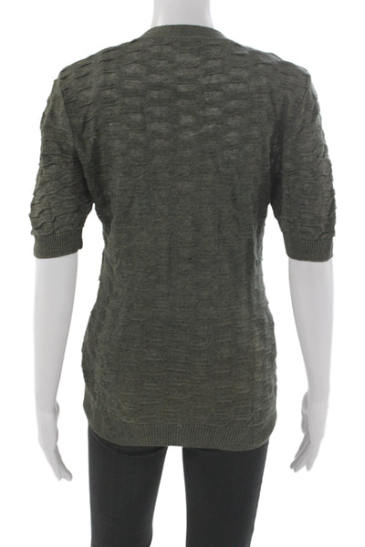 Lafayette 148 New York Womens Hemp V-Neck Short Sleeve Cardigan Green Size S