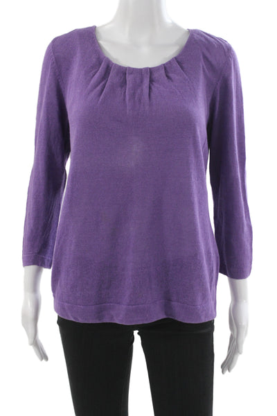 Lafayette 148 New York Women Linen Scoop Neck 3/4 Sleeve Blouse Size M