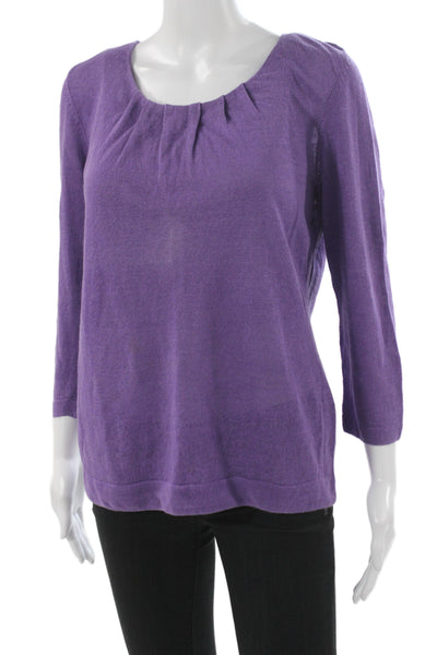 Lafayette 148 New York Women Linen Scoop Neck 3/4 Sleeve Blouse Size M