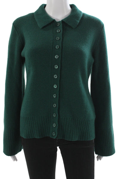 J Crew Women Cardigan Lambswool Green Collared Long Sleeve Size S