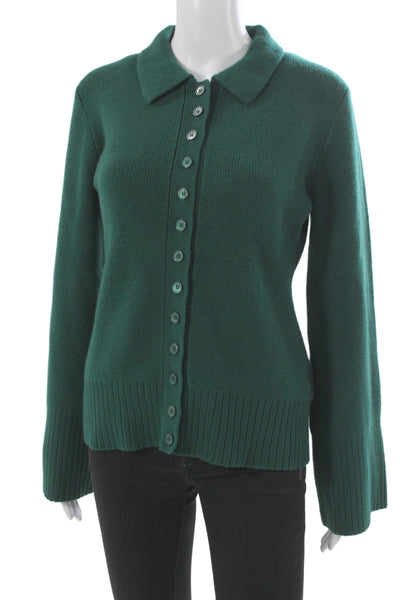 J Crew Women Cardigan Lambswool Green Collared Long Sleeve Size S