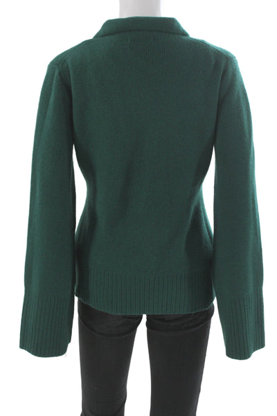 J Crew Women Cardigan Lambswool Green Collared Long Sleeve Size S