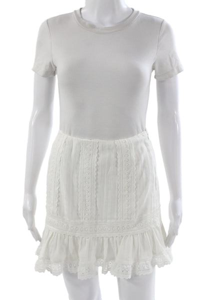 Intermix Women White Cotton Mini Skirt Bohemian Zip Size 0