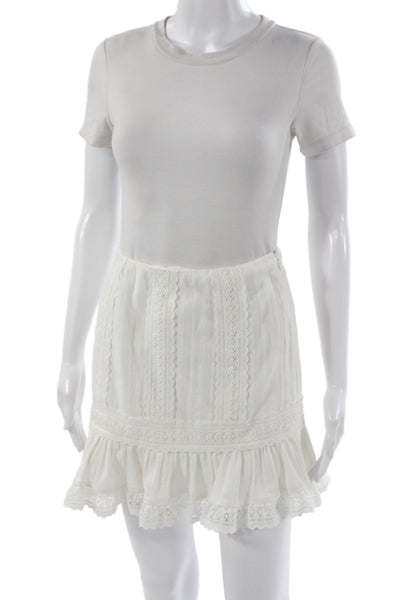 Intermix Women White Cotton Mini Skirt Bohemian Zip Size 0