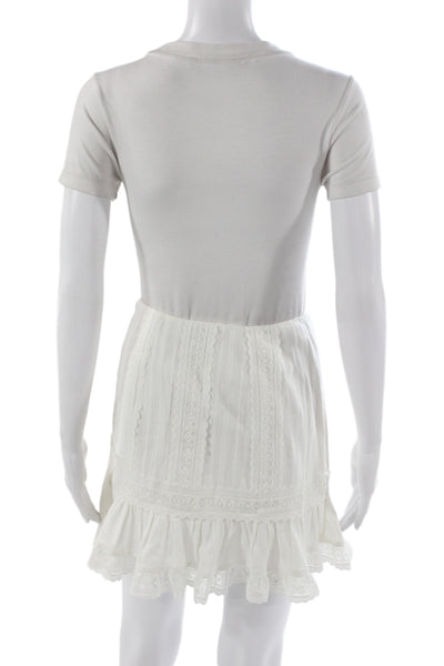 Intermix Women White Cotton Mini Skirt Bohemian Zip Size 0