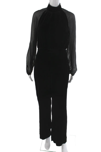 Intermix Womens Black Silk High Neck Long Sleeve Jumpsuit Zip Size 4