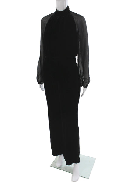 Intermix Womens Black Silk High Neck Long Sleeve Jumpsuit Zip Size 4