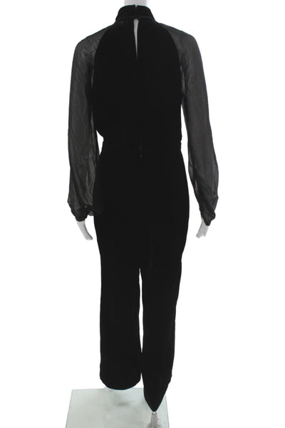 Intermix Womens Black Silk High Neck Long Sleeve Jumpsuit Zip Size 4