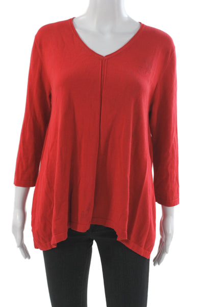 Magaschoni Womens V-Neck Cotton Pullover Sweater Red 3/4 Sleeve Size S