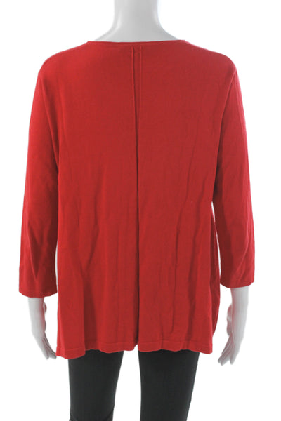 Magaschoni Womens V-Neck Cotton Pullover Sweater Red 3/4 Sleeve Size S