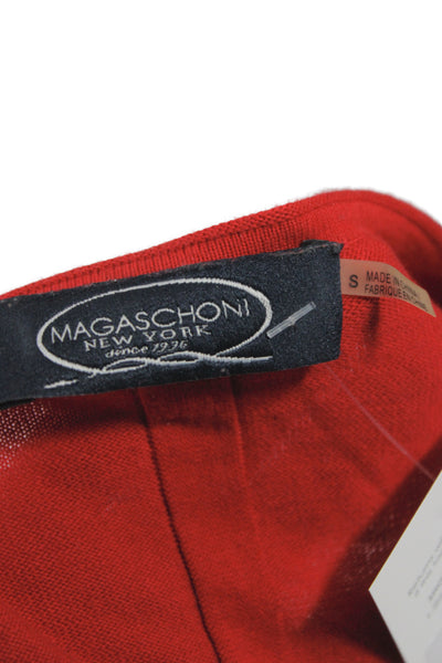Magaschoni Womens V-Neck Cotton Pullover Sweater Red 3/4 Sleeve Size S