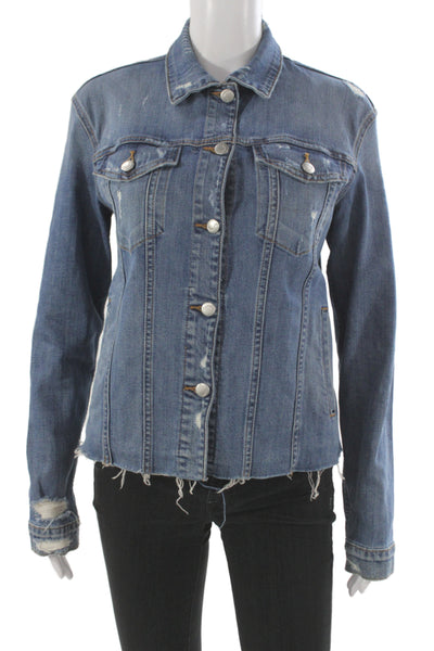 Joes Women Basic Jacket Blue Cotton Blend Long Sleeve Button Size S