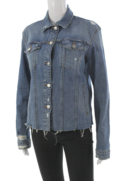 Joes Women Basic Jacket Blue Cotton Blend Long Sleeve Button Size S