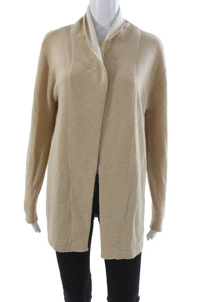 Magaschoni Womens Cardigan Cashmere Beige Collared Long Sleeve Size M