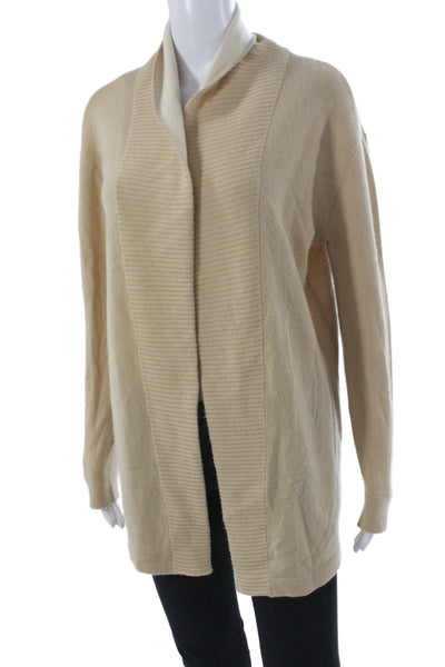 Magaschoni Womens Cardigan Cashmere Beige Collared Long Sleeve Size M