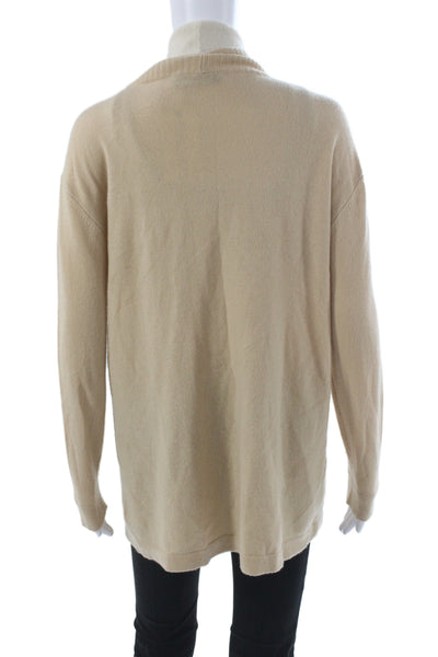 Magaschoni Womens Cardigan Cashmere Beige Collared Long Sleeve Size M