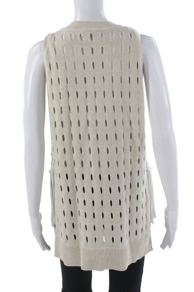 White + Warren Women Beige Cotton Sleeveless Crew Neck Vest Bohemian Size M