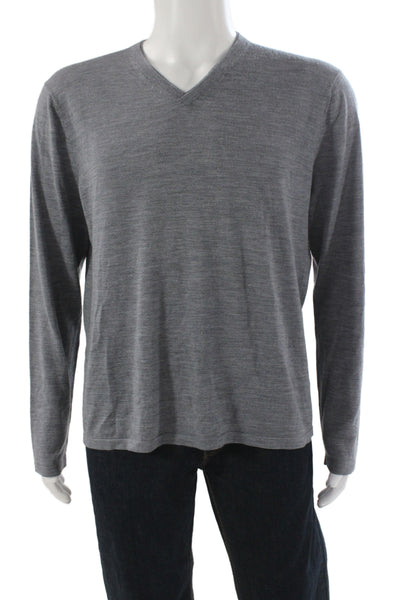 Vince Mens Pullover V-Neck Wool Gray Long Sleeve Size L