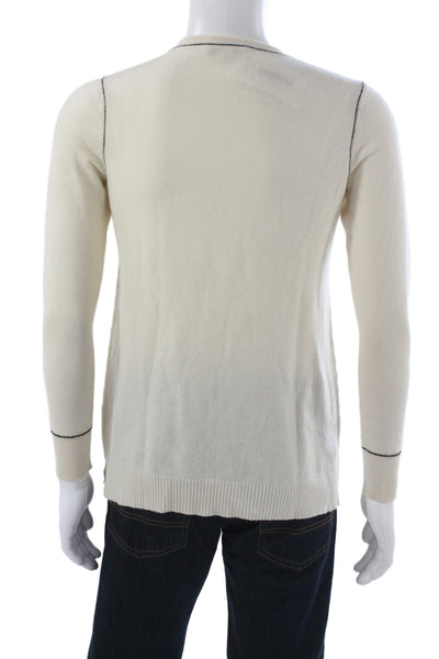 Belford Mens Cashmere Pullover Ivory Crew Neck Long Sleeve Size M