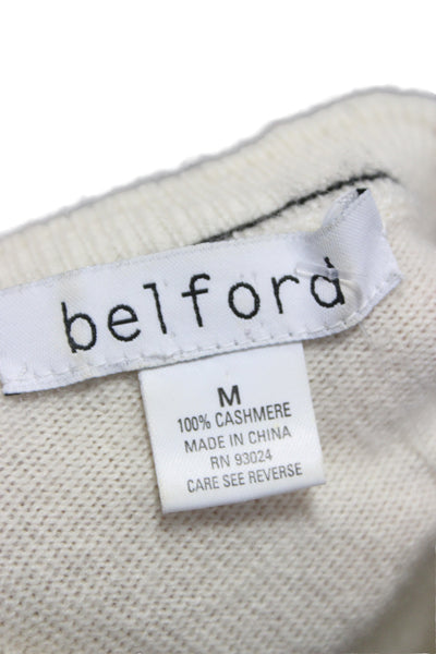 Belford Mens Cashmere Pullover Ivory Crew Neck Long Sleeve Size M