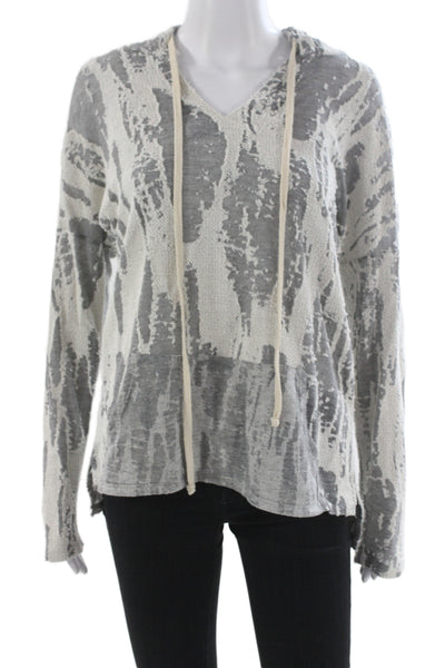 Vintage Havana Womens Tie Dye V-Neck Basic Hoodie Gray Long Sleeve Size L