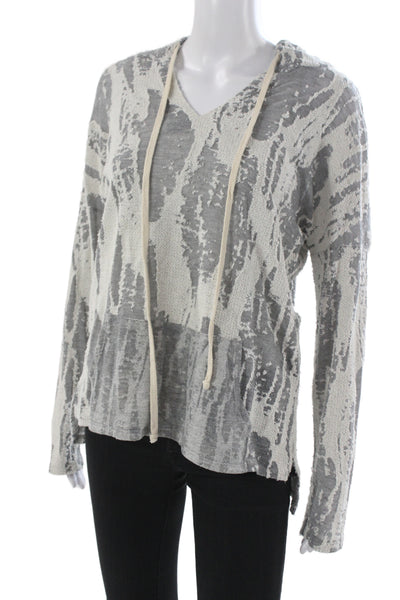 Vintage Havana Womens Tie Dye V-Neck Basic Hoodie Gray Long Sleeve Size L