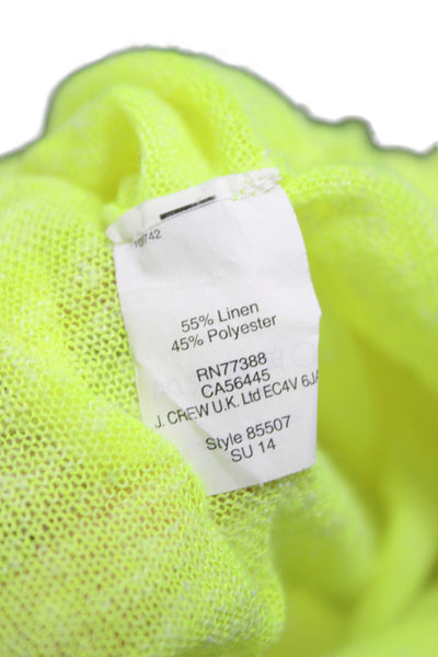 J Crew Women Linen Neon Yellow V-Neck Pullover Sweater 3/4 Sleeve Size 2XS