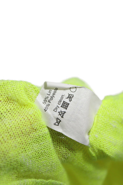 J Crew Women Linen Neon Yellow V-Neck Pullover Sweater 3/4 Sleeve Size 2XS