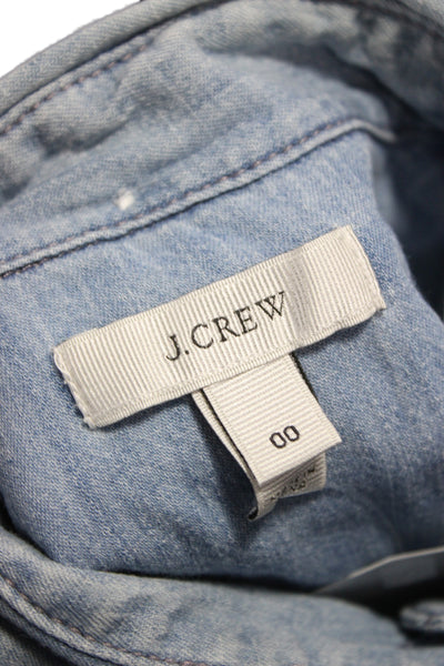 J Crew Women Blue Cotton Collared Button-Up Long Sleeve Top Size 00
