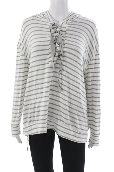 Vintage Havana Women Pullover White Striped V-Neck Rayon Long Sleeve Size S