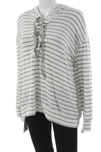 Vintage Havana Women Pullover White Striped V-Neck Rayon Long Sleeve Size S