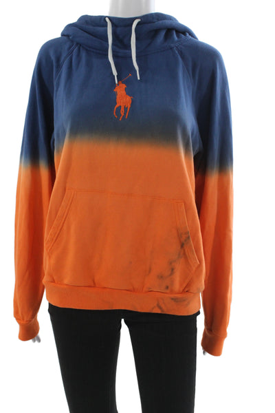 Polo Ralph Lauren Women Blue Colorblock Cowl Neck Pullover Hoodie Cotton Size L