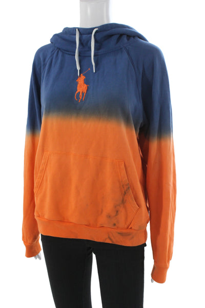 Polo Ralph Lauren Women Blue Colorblock Cowl Neck Pullover Hoodie Cotton Size L