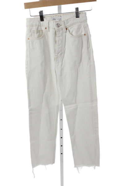 Zara Women Straight White Cotton Jeans Button Fly Size 00