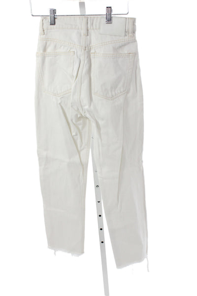 Zara Women Straight White Cotton Jeans Button Fly Size 00