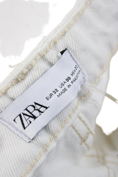 Zara Women Straight White Cotton Jeans Button Fly Size 00