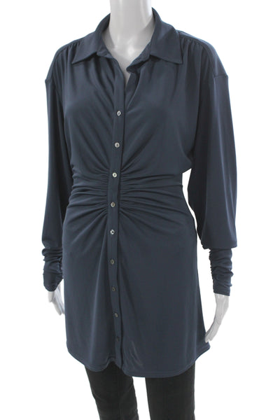 Cinq A Sept Women Shirt Dress Blue Collared Button Long Sleeve Size XS