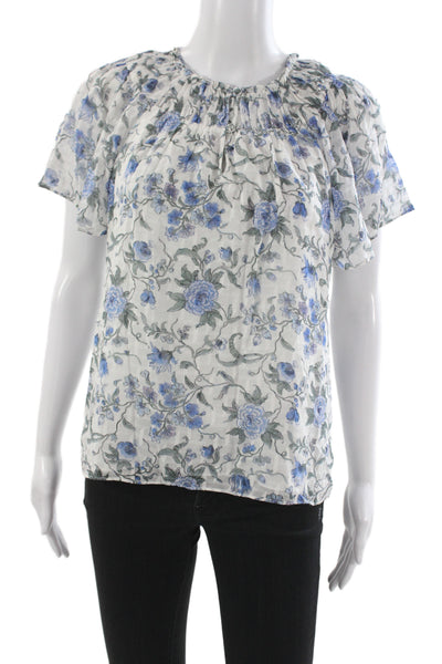 Rebecca Taylor Womens Silk Floral Short Sleeve Round Neck Blouse Size 0