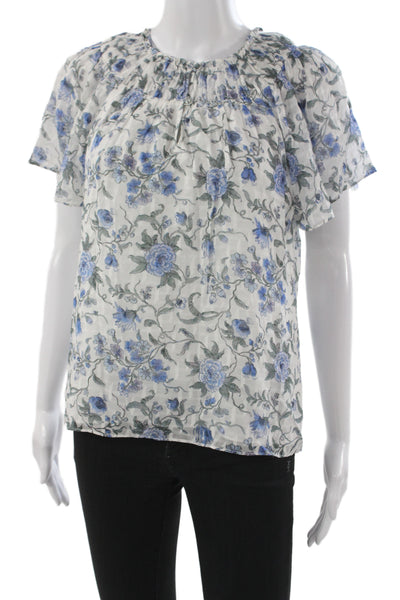 Rebecca Taylor Womens Silk Floral Short Sleeve Round Neck Blouse Size 0
