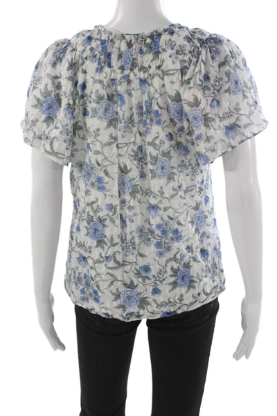 Rebecca Taylor Womens Silk Floral Short Sleeve Round Neck Blouse Size 0
