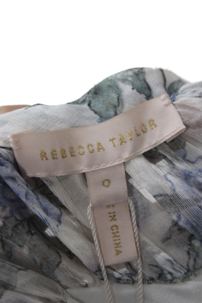 Rebecca Taylor Womens Silk Floral Short Sleeve Round Neck Blouse Size 0