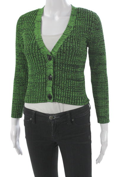 Ganni Womens Green Rayon Striped V-Neck Long Sleeve Cardigan Designer Size S