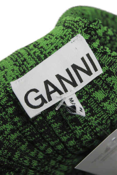 Ganni Womens Green Rayon Striped V-Neck Long Sleeve Cardigan Designer Size S