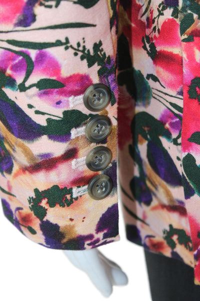 Something Navy Womens Multicolor Floral Linen Button Jacket Size XS