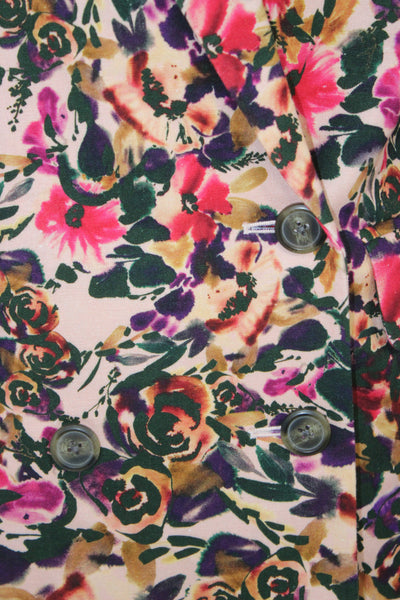 Something Navy Womens Multicolor Floral Linen Button Jacket Size XS