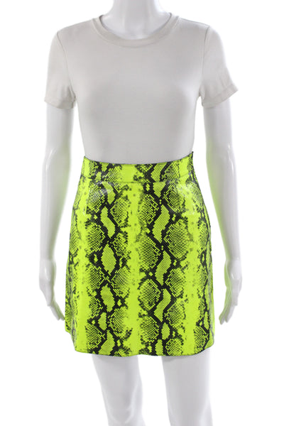 Off White Womens Leather Animal Print Mini Skirt Green Zip Size 38